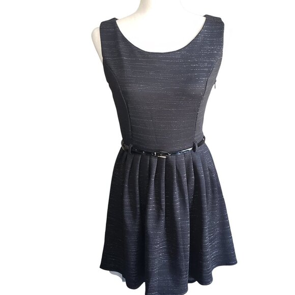 Iska Black Silver Sparkle Dress Stripes Patent Belt Tule Edging Audrey Size 8 - Picture 1 of 11